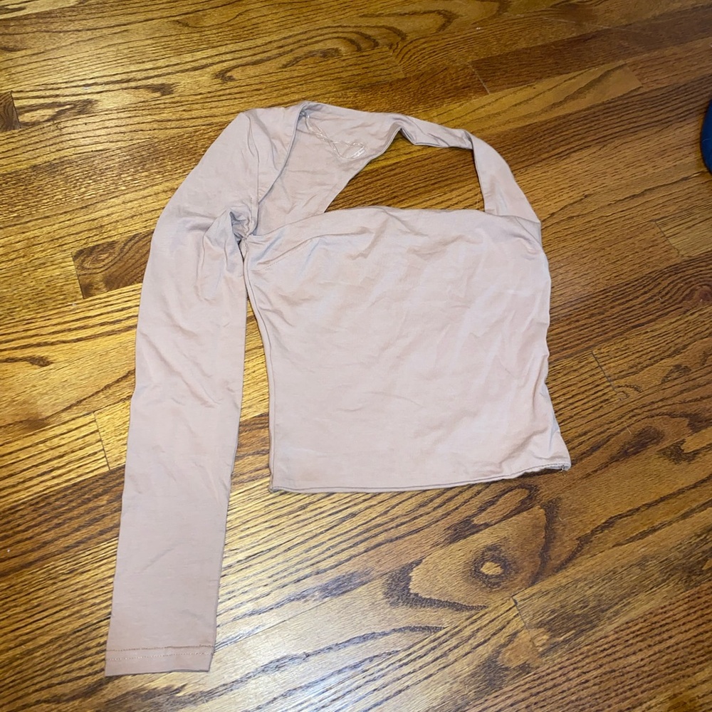 Asymmetrical tan crop top